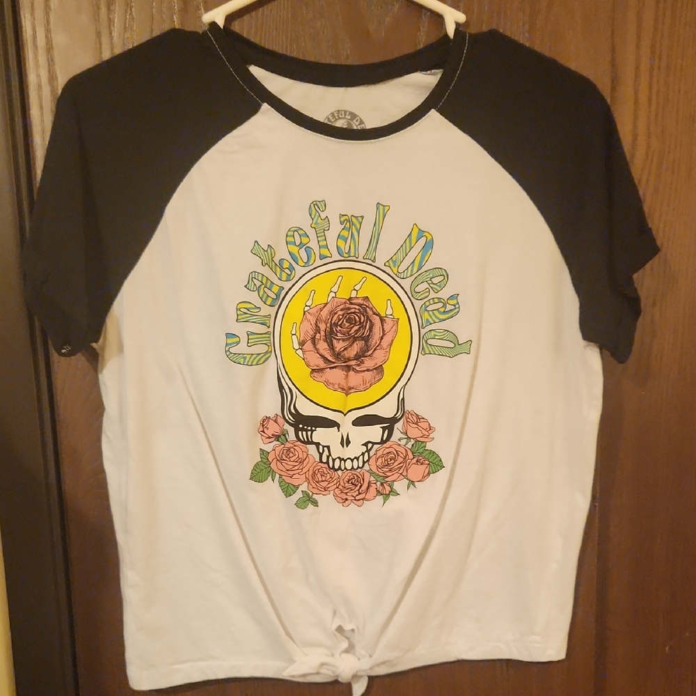 Grateful Dead Black and White Rose Skull Crop Top